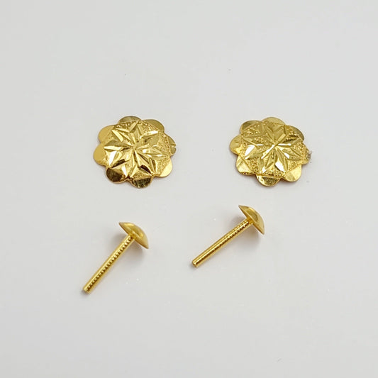 18K Pure Gold Flower Screw Earring Set