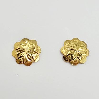18K Pure Gold Flower Screw Earring Set