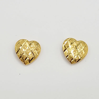 18K Pure Gold Heart Net Screw Earring Set