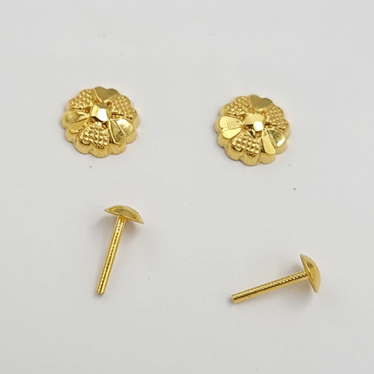18K Pure Gold Flower Screw Earring Set