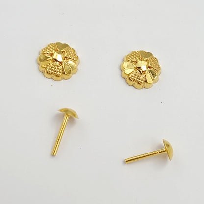 18K Pure Gold Flower Screw Earring Set