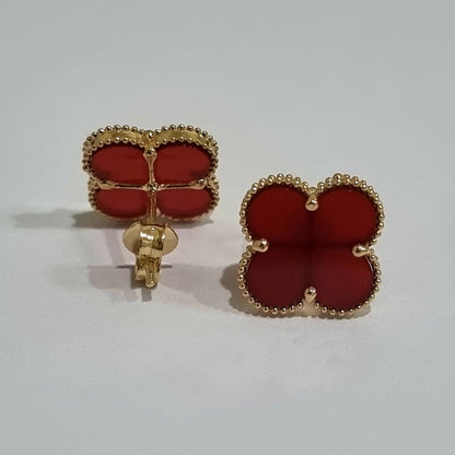 18K Pure Gold Red Flower Earring Set