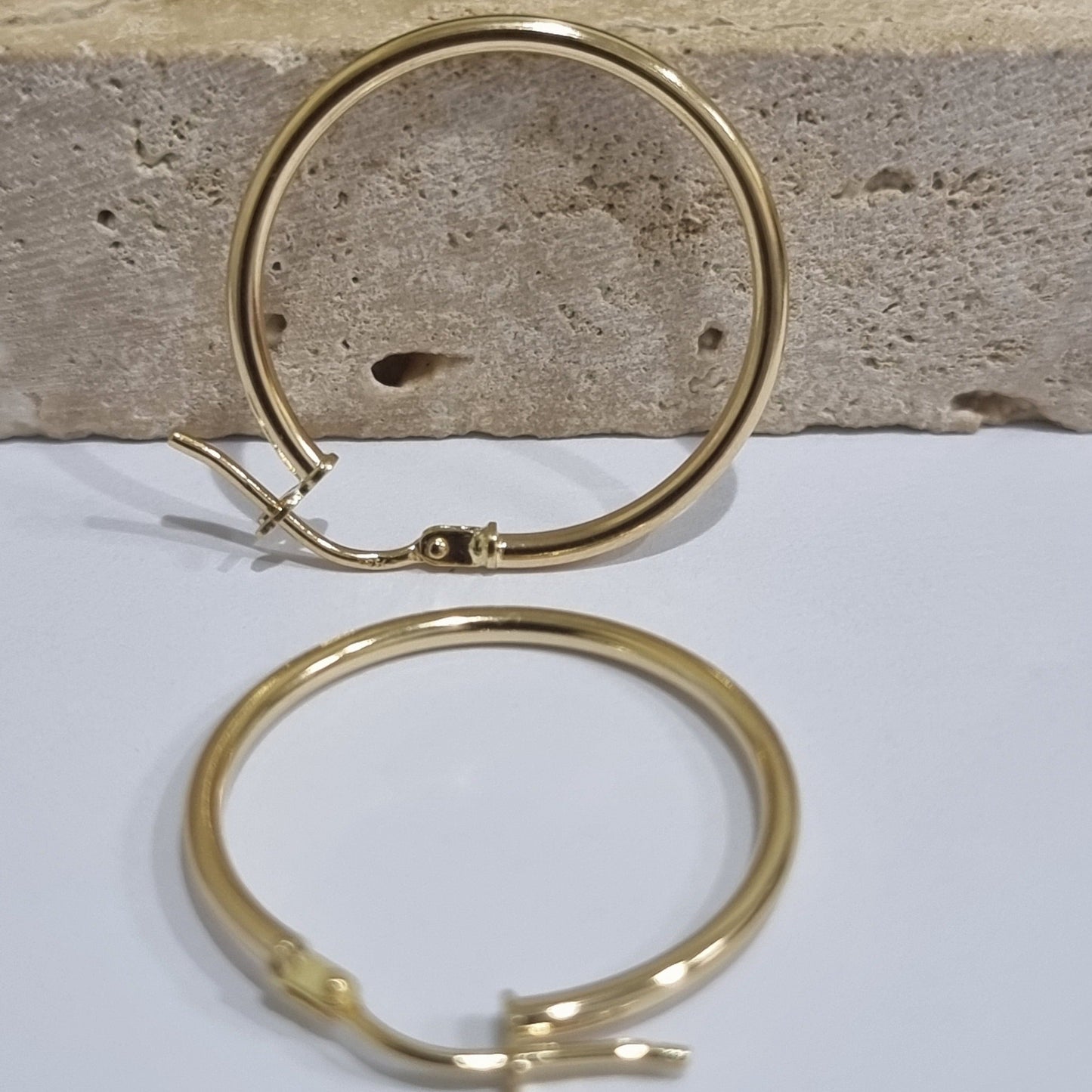 18K Pure Gold Round Hoop Earring Set