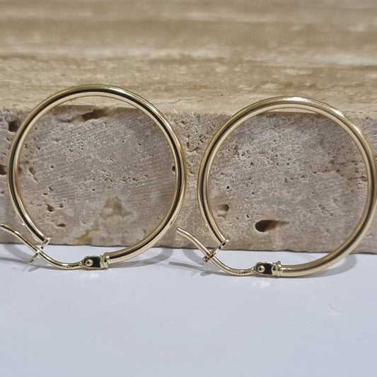 18K Pure Gold Round Hoop Earring Set