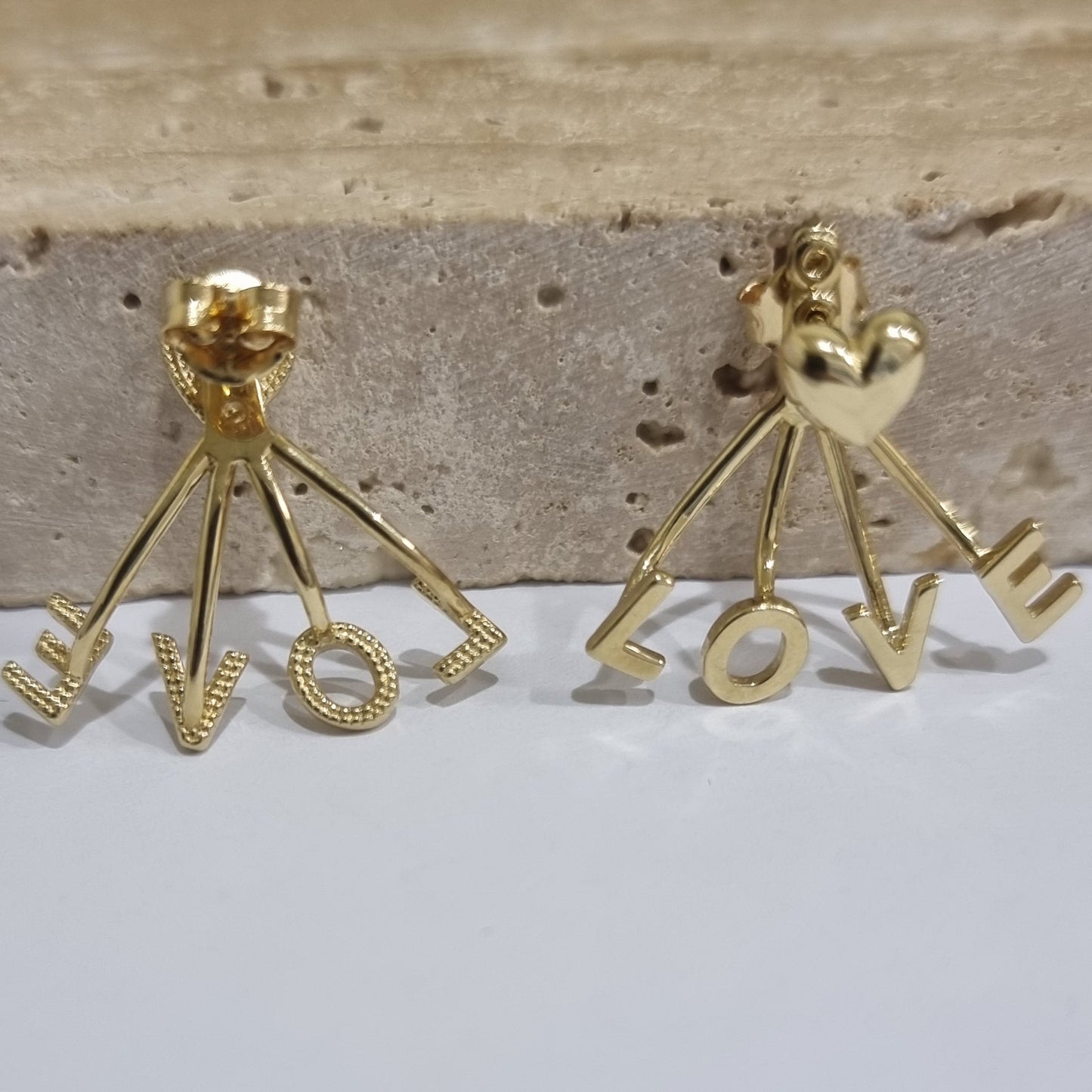 18K Pure Gold Heart Love Earring Set