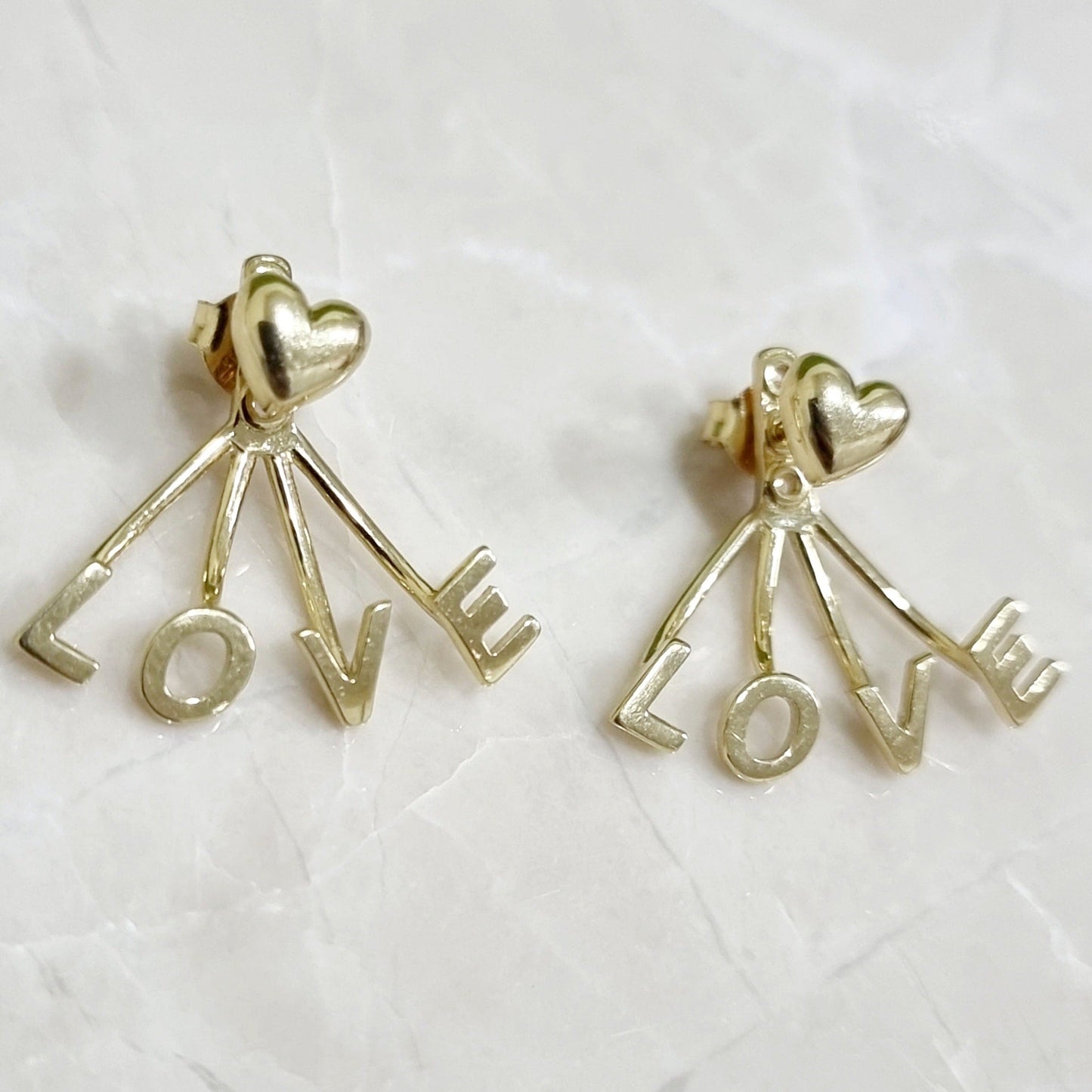 18K Pure Gold Heart Love Earring Set