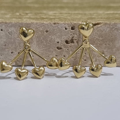 18K Pure Gold Heart Earring Set
