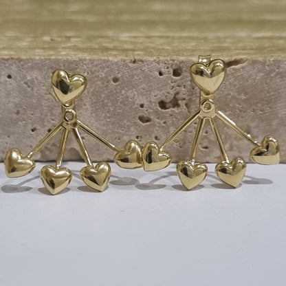18K Pure Gold Heart Earring Set