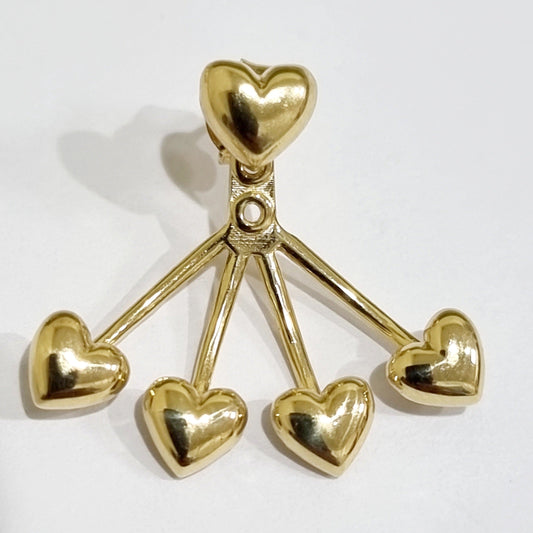 18K Pure Gold Heart Earring Set