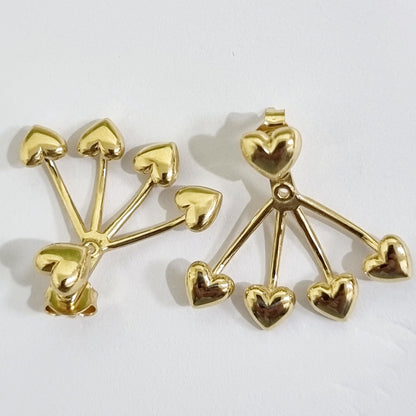 18K Pure Gold Heart Earring Set