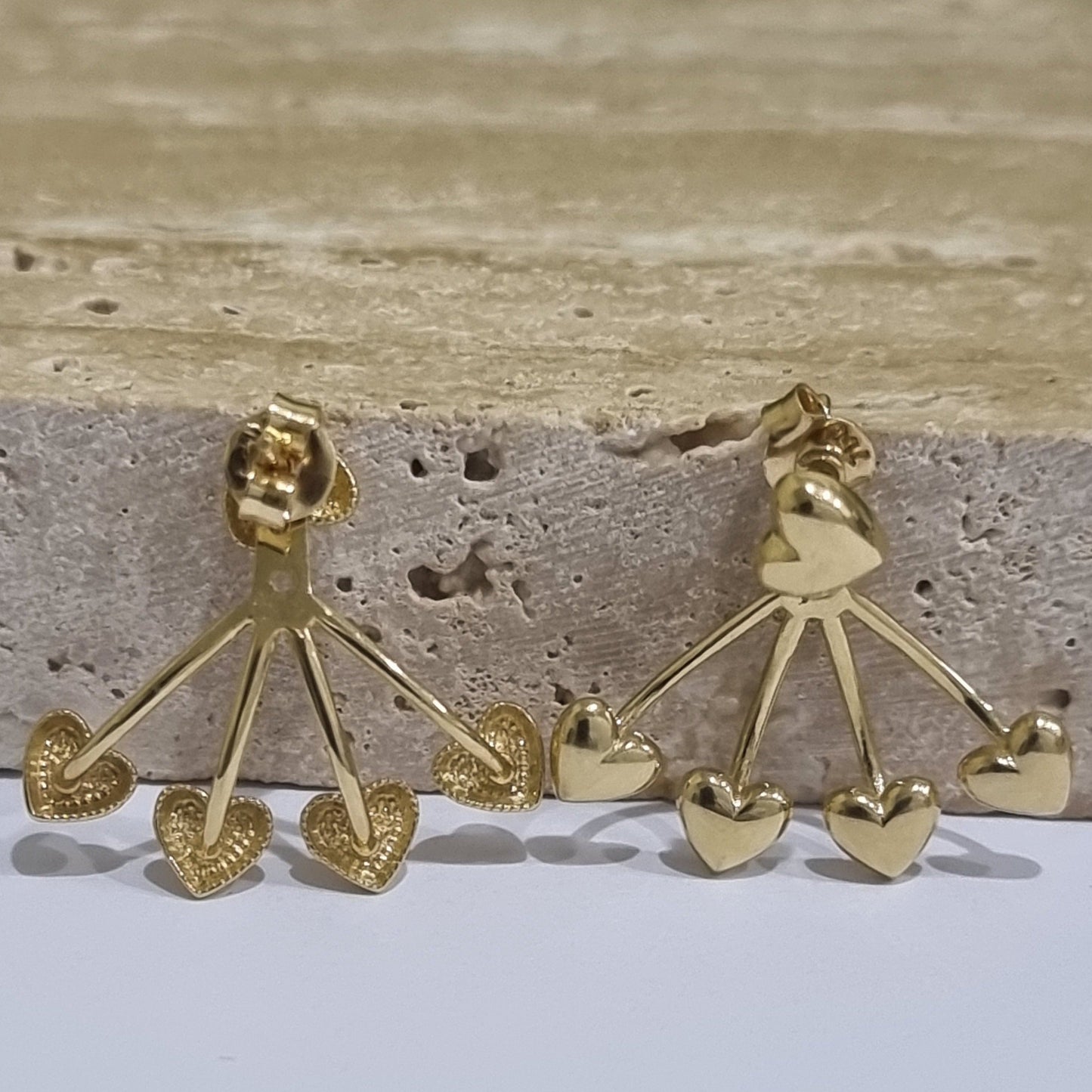 18K Pure Gold Heart Earring Set