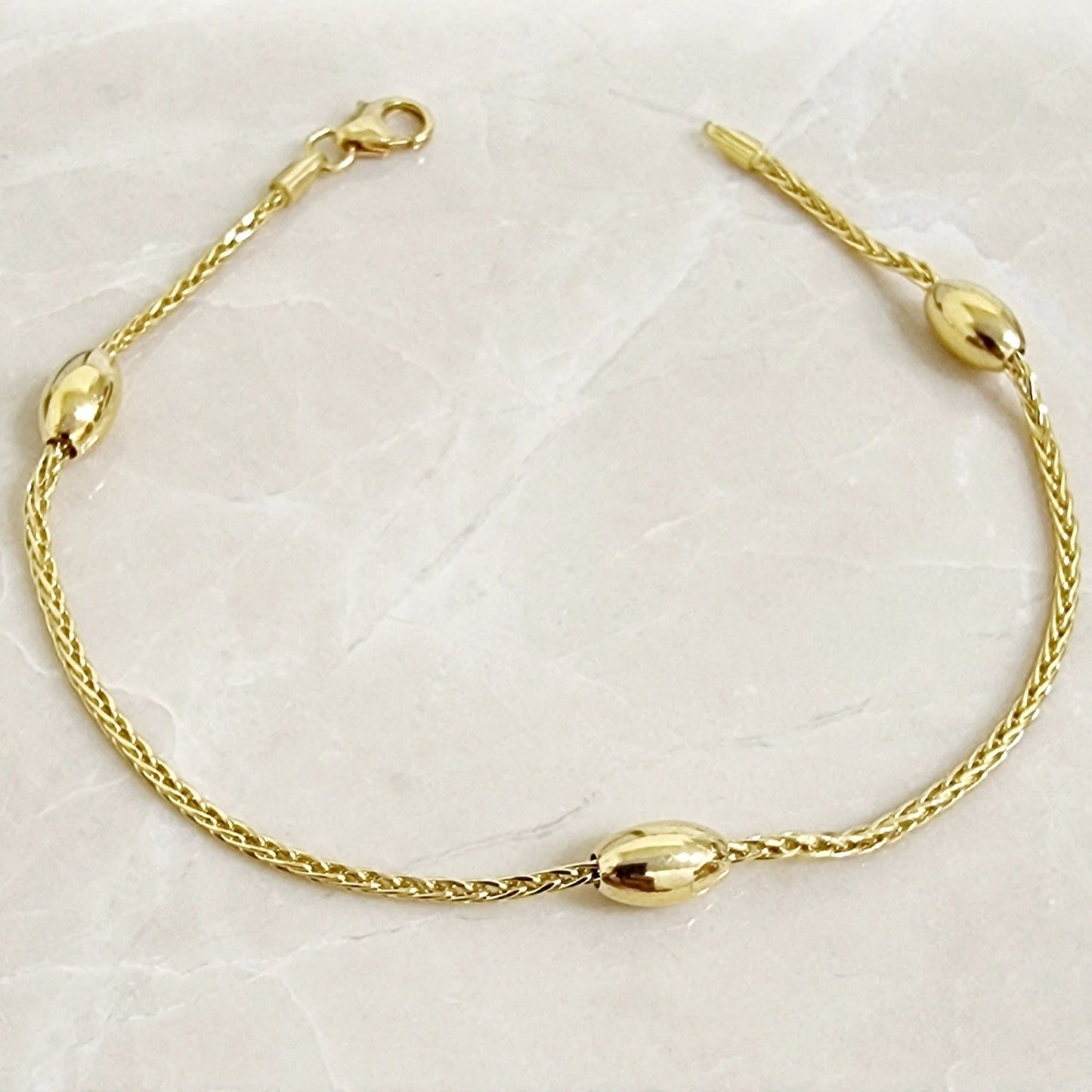 18K Pure Gold Oval Seed Bracelet