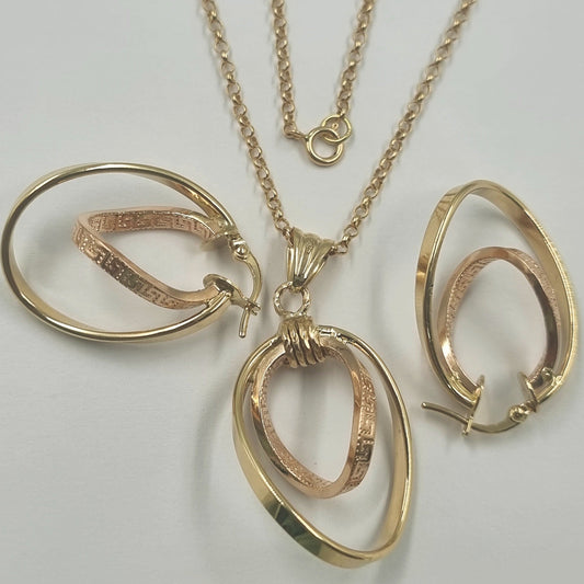 18K Pure Gold Double Oval Jewelry Set