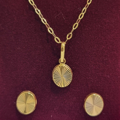 18K Pure Gold Fine Lined Oval Jewelry Set