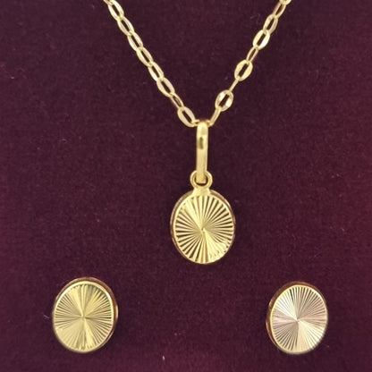 18K Pure Gold Fine Lined Oval Jewelry Set