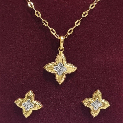 18K Pure Gold 2 Color Fine Flower Jewelry Set