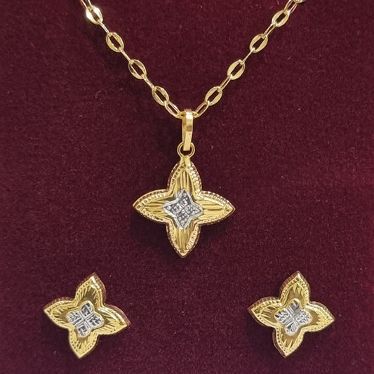 18K Pure Gold 2 Color Fine Flower Jewelry Set