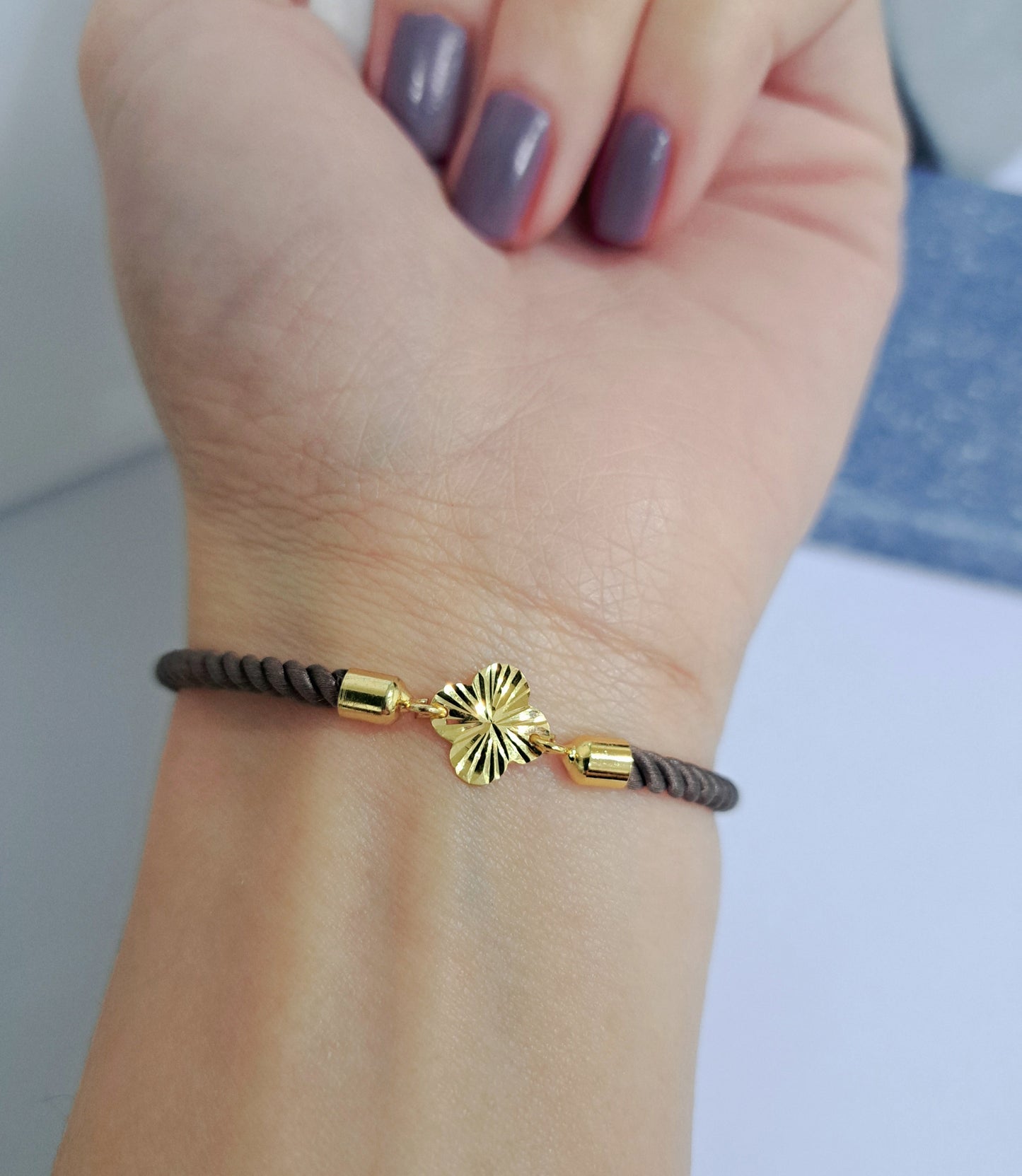 21K Pure Gold Thread Adjustable Flower Design Bracelet