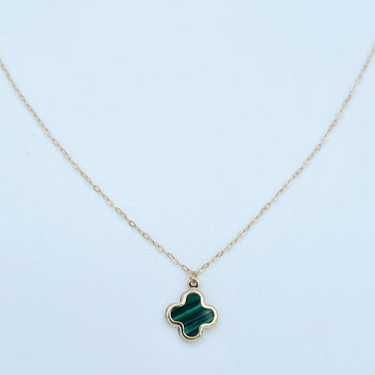 18K Pure Gold Green Flower Necklace