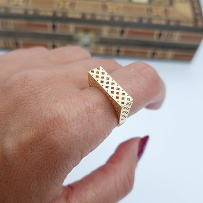 18K Pure Gold Square Net Ring