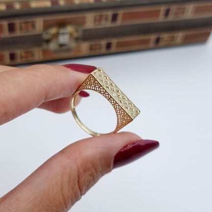 18K Pure Gold Square Net Ring