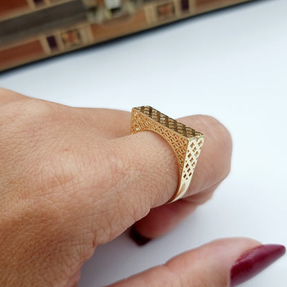 18K Pure Gold Square Net Ring
