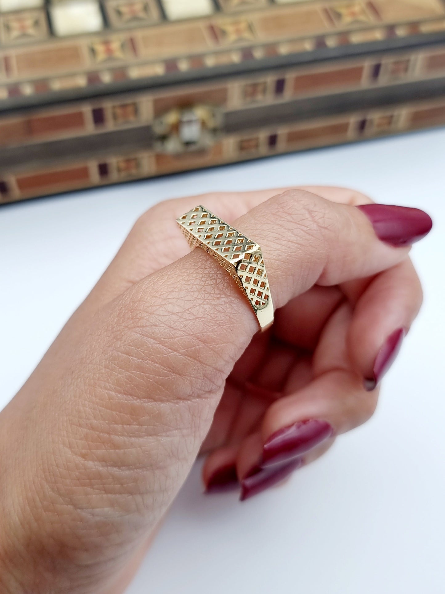18K Pure Gold Square Net Ring