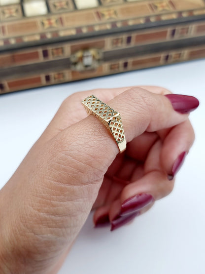 18K Pure Gold Square Net Ring