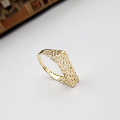 18K Pure Gold Square Net Ring