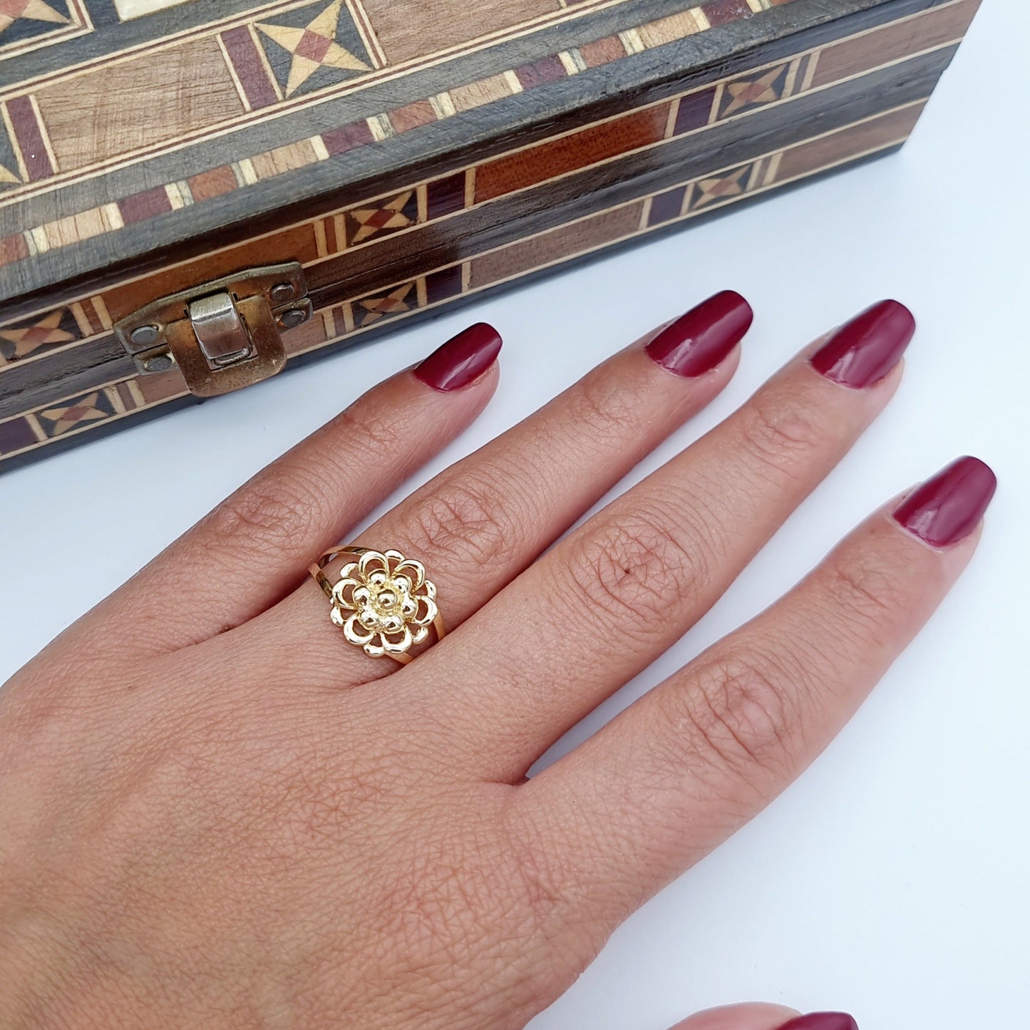 18K Pure Gold Fine Flower Ring