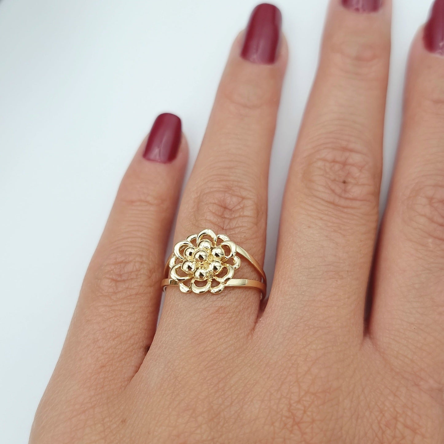 18K Pure Gold Fine Flower Ring