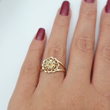 18K Pure Gold Fine Flower Ring