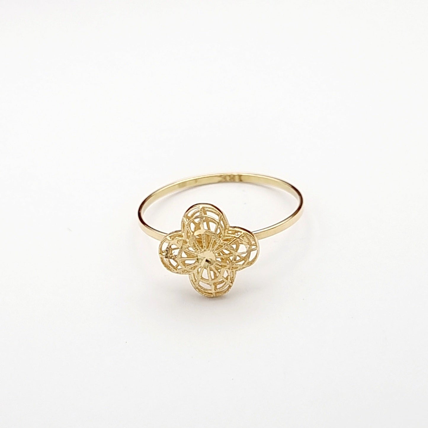 18K Pure Gold Net Flower Ring