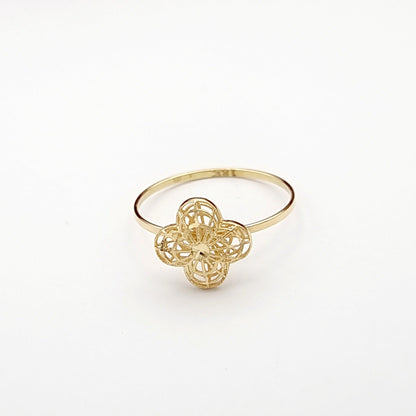 18K Pure Gold Net Flower Ring