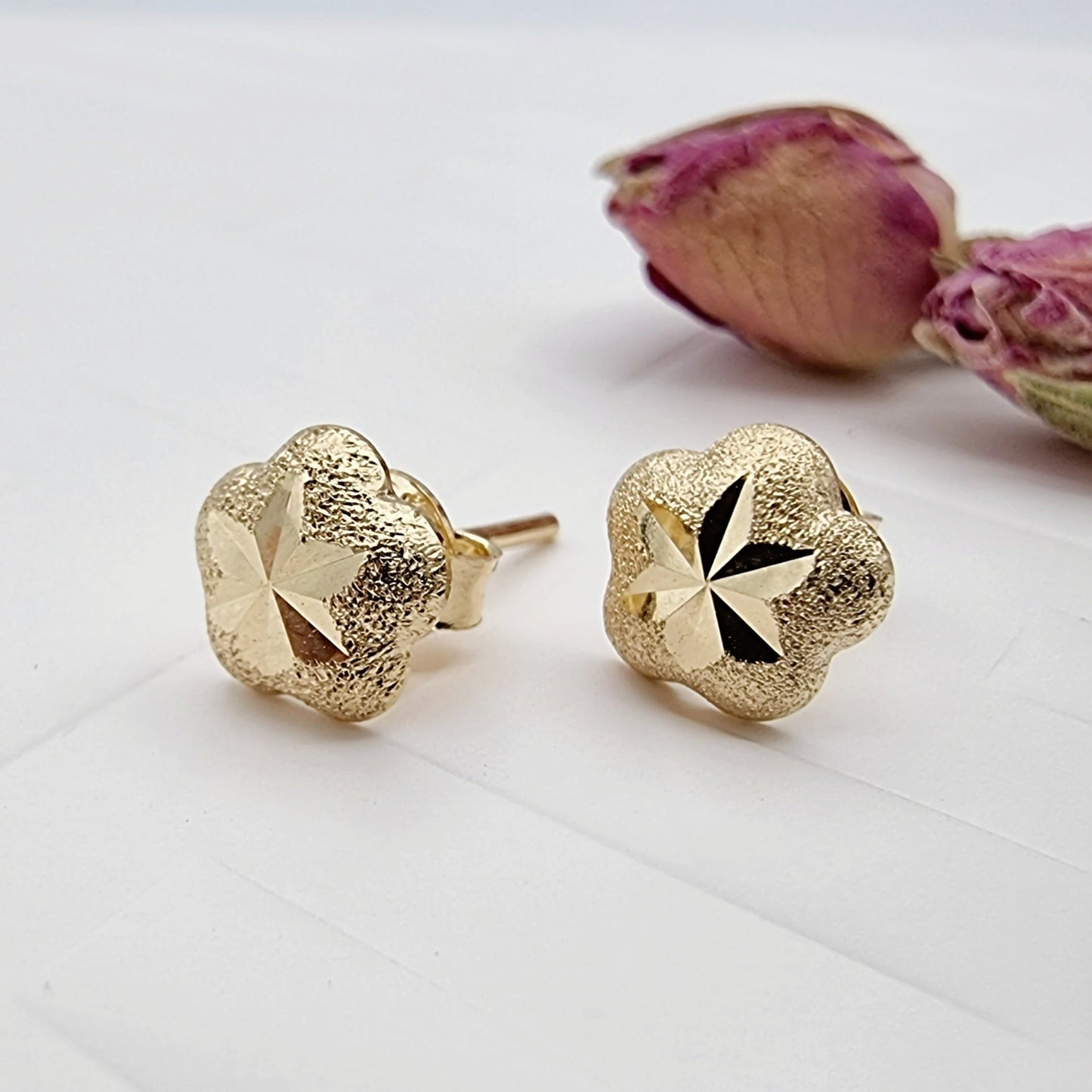 18K Pure Gold Star Stud Earring Set