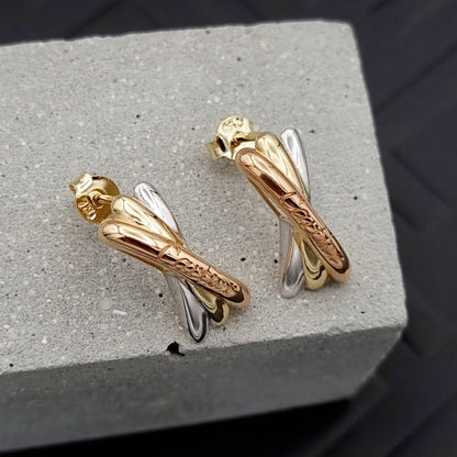 18K Pure Gold 3 Color Earring Set