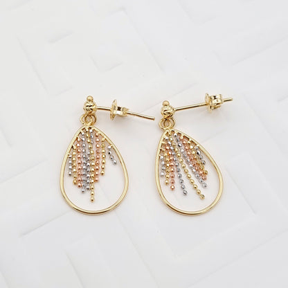 18K Pure Gold Hanging 3 Color Beads Earring Set