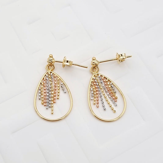 18K Pure Gold Hanging 3 Color Beads Earring Set