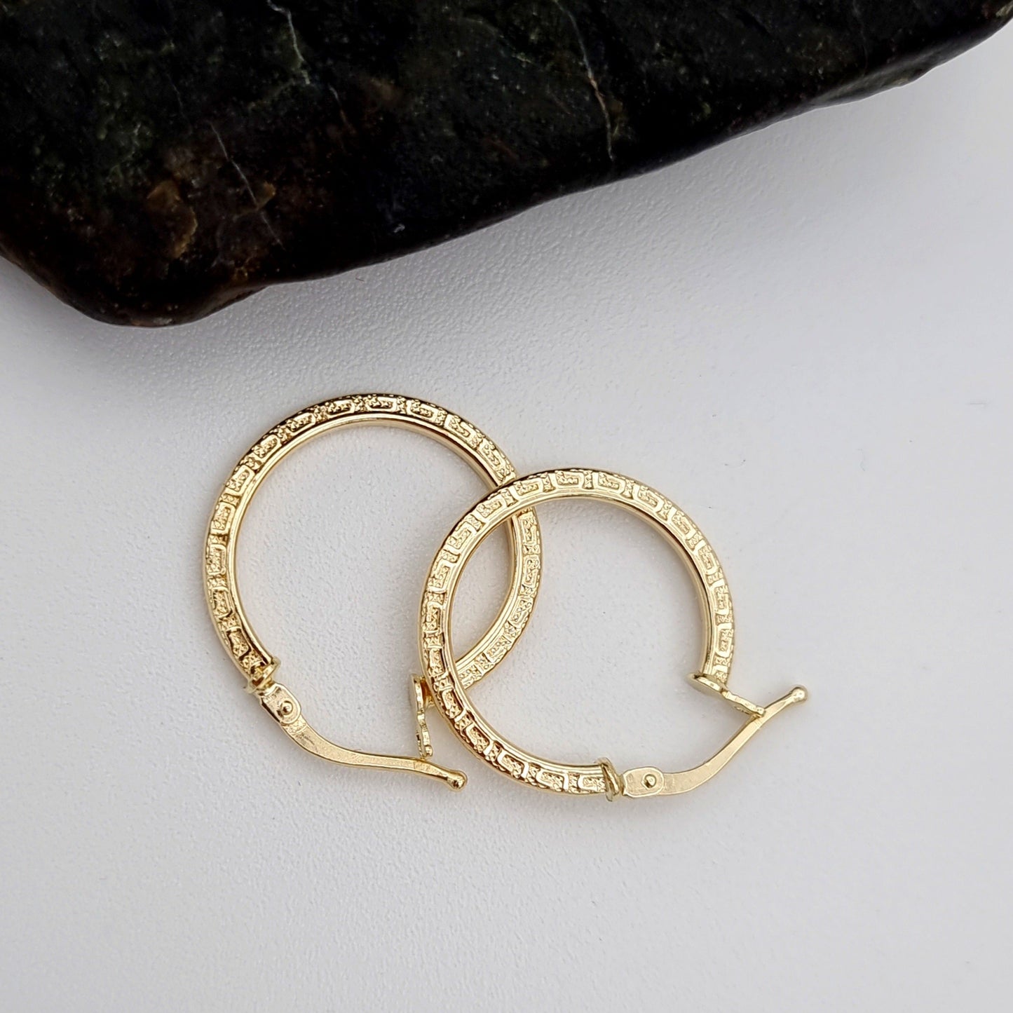 18K Pure Gold Round Hoop Earring Set