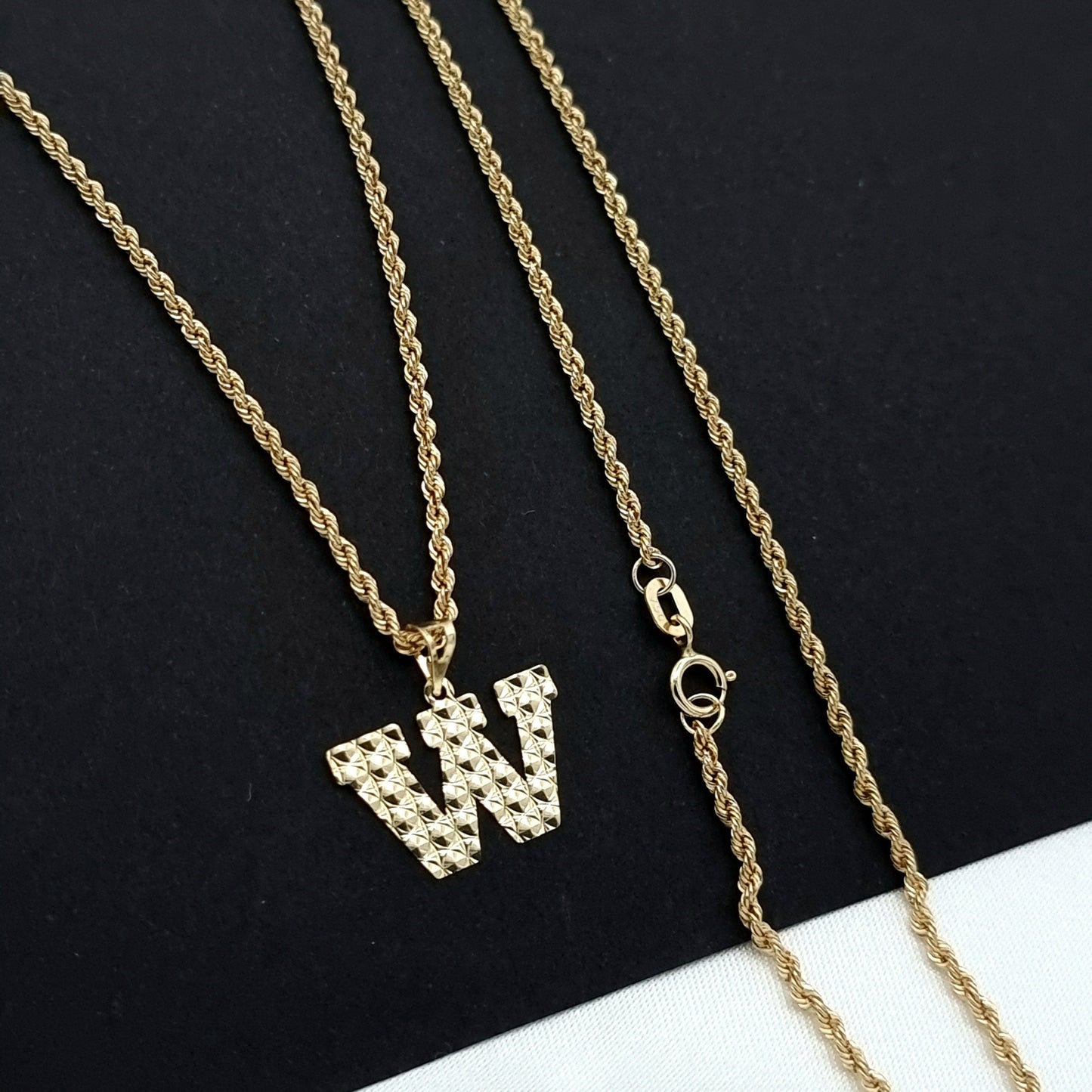 18K Pure Gold Letter W Necklace