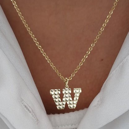 18K Pure Gold Letter W Necklace