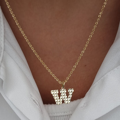 18K Pure Gold Letter W Necklace