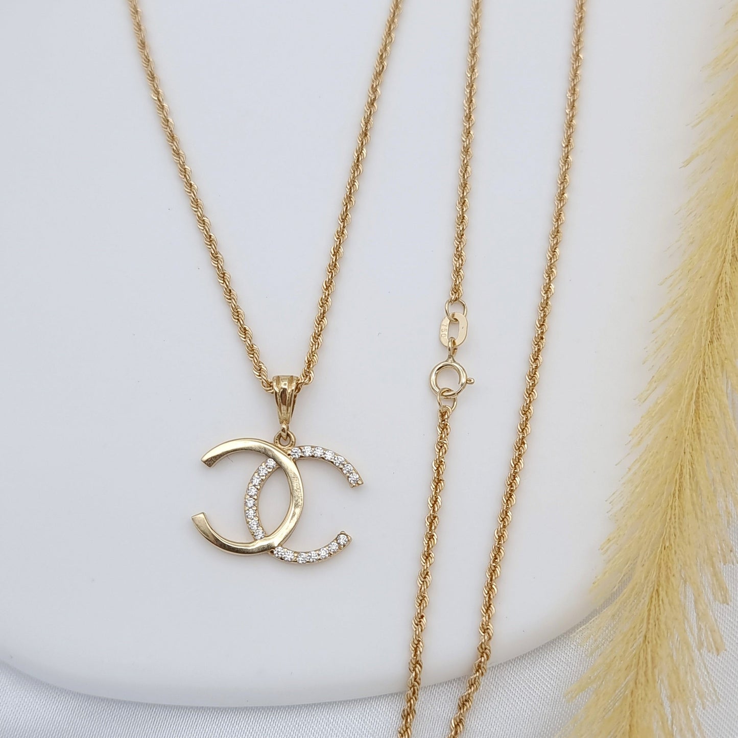 18K Pure Gold C.H Stone Necklace