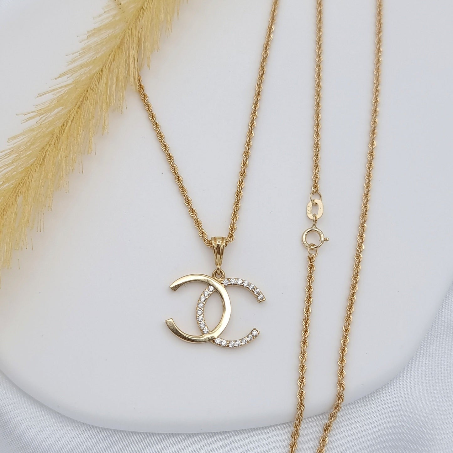 18K Pure Gold C.H Stone Necklace