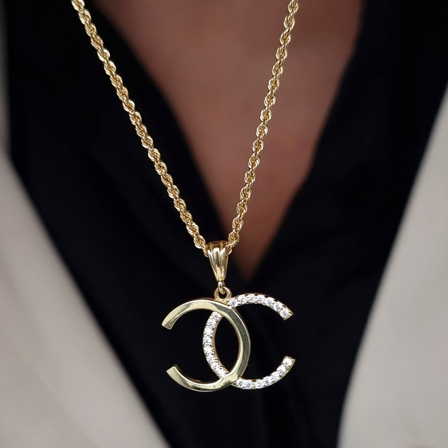 18K Pure Gold C.H Stone Necklace