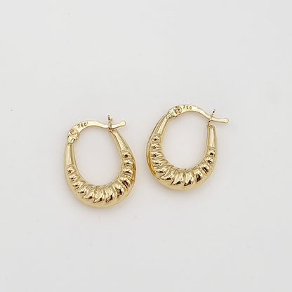 18K Pure Gold Oval Earring Set