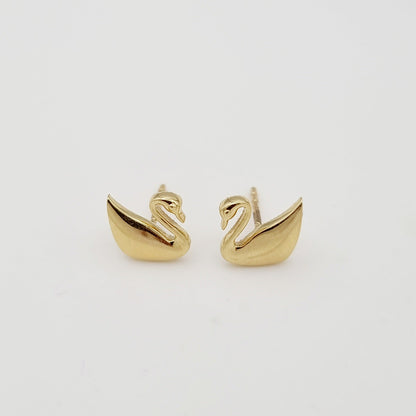 18K Pure Gold Swan Earring Set