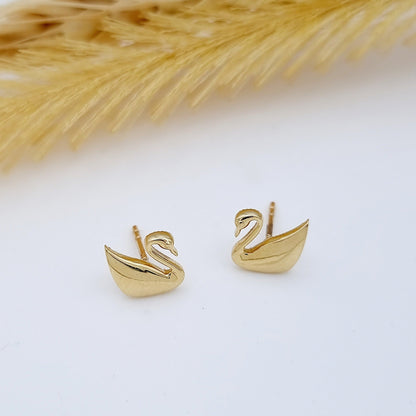 18K Pure Gold Swan Earring Set