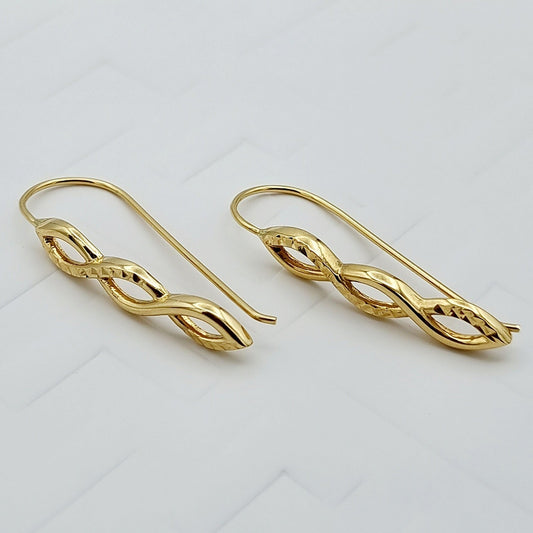 18K Pure Gold Long Twisted Earring Set