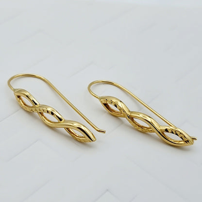 18K Pure Gold Long Twisted Earring Set